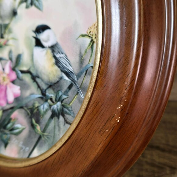 Lenox 1993 Natures Collage Plate Rose Morning Wood Frame D5927 Chickadee Birds - Picture 5 of 9